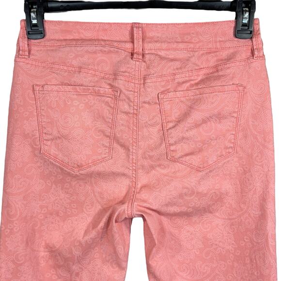 NYDJ SZ 4 Ankle Jeans Paisley Mid-Rise Stretch Pockets Zip-Fly Lift-Tuck Pink - Picture 6 of 12